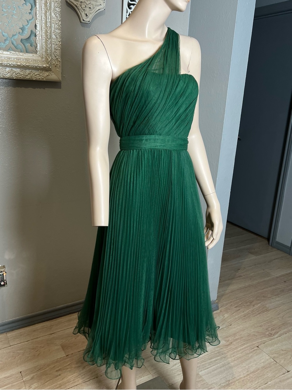 ASOS Emerald Green One-Shoulder Pleated Midi Dress